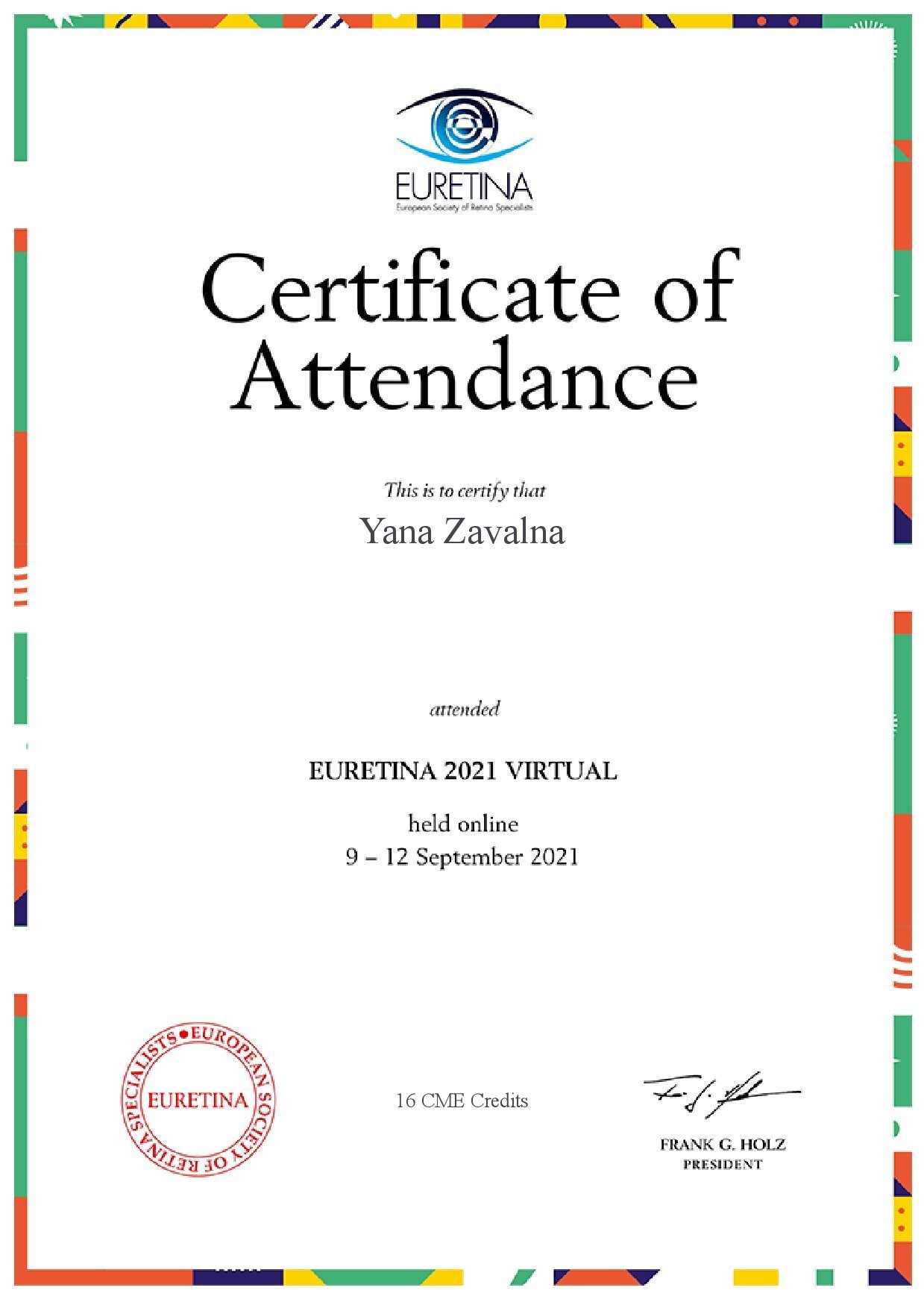 EURETINA Certificate
